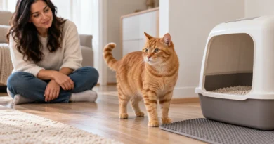 Gato com diarreia sendo observado próximo à caixa de areia