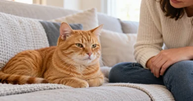 Gato com nariz entupido sendo observado pela tutora