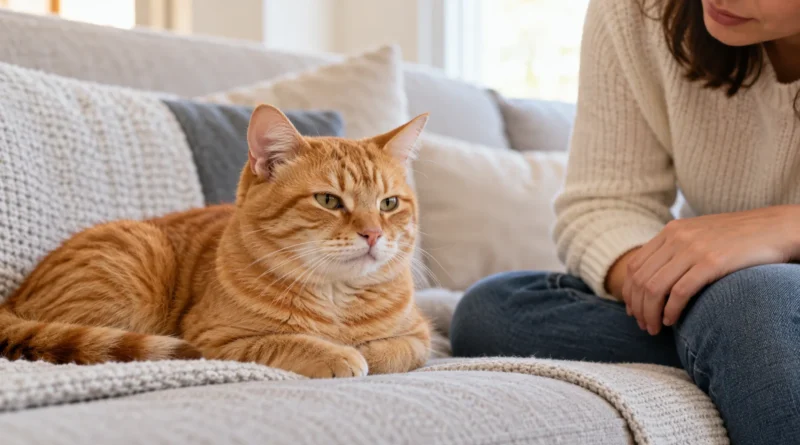 Gato com nariz entupido sendo observado pela tutora