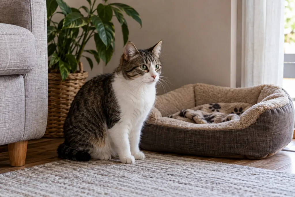 Gato alerta e isolado apresentando mudança de comportamento