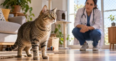 Gato sendo observado por veterinária para avaliação de possíveis alterações de comportamento