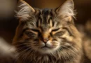 Gato doméstico relaxado piscando os olhos devagar