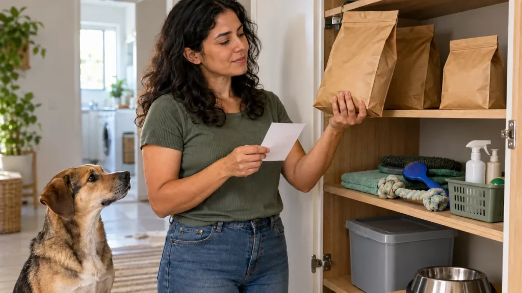Tutora confere o estoque de produtos do pet antes de fazer uma compra