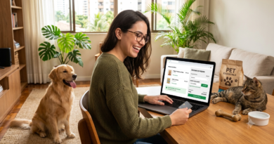Pessoa realizando sua primeira compra online de produtos para pets e aplicando um cupom de desconto.