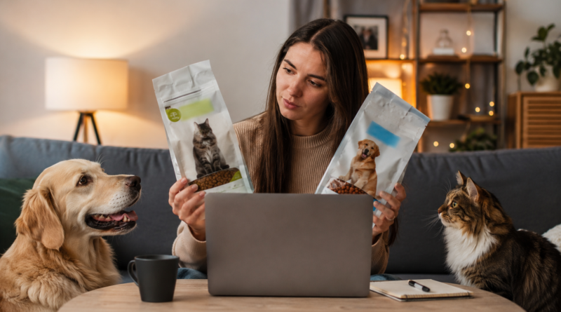 Cupom Petz para ração: como economizar na compra mensal Tutora comparando preços de ração para cães e gatos durante uma compra online utilizando cupom de desconto