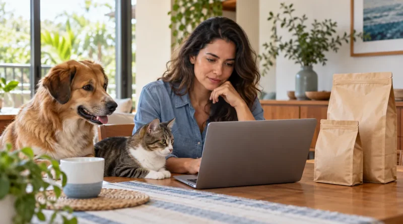 Tutora compara preços de ração para cão e gato em uma compra online