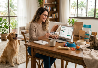 Petz tem frete grátis? Guia completo de frete e cupons Pessoa comprando produtos para pets online enquanto verifica condições de frete grátis e cupom de desconto.