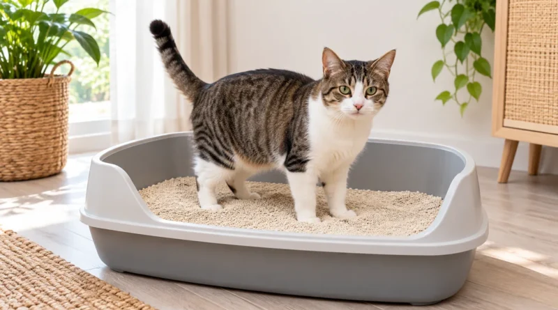 Areia para gatos: tipos, diferenças e como escolher Gato adulto em uma caixa limpa com areia de grãos finos